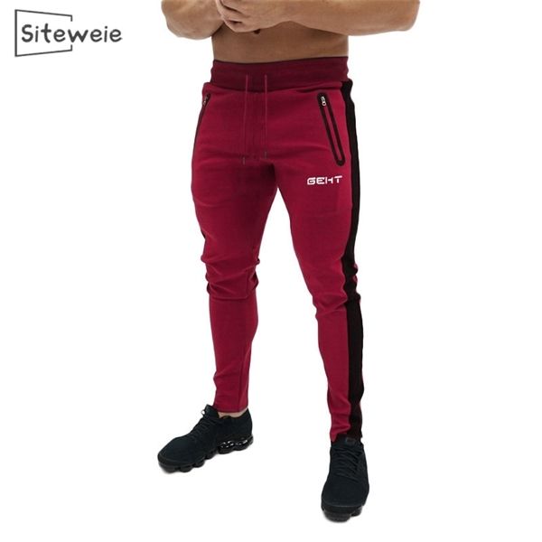 

siteweie men's pants fitness elastic pants bodybuilding clothing casual camouflage sweatpants joggers pants l246 q1217, Black