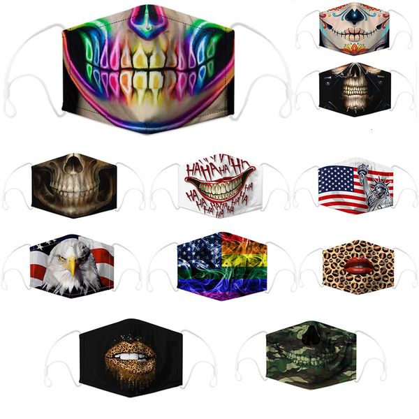 

american mask camo skull flag explosion models digital printing dust haze pm2.5 adjustment earhook with two chips children masks