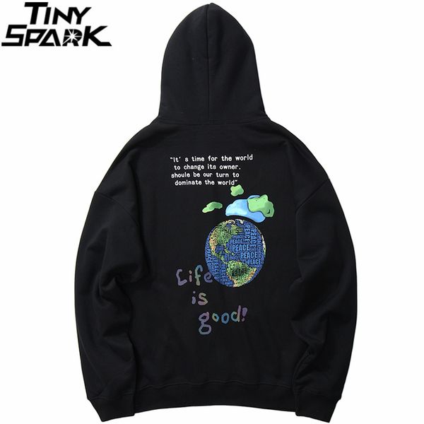

2020 hip hop streetwear hoodies sweatshirt globe print men harajuku pullover hoodie winter fleece cotton autumn sweatshirt loose lj201027, Black