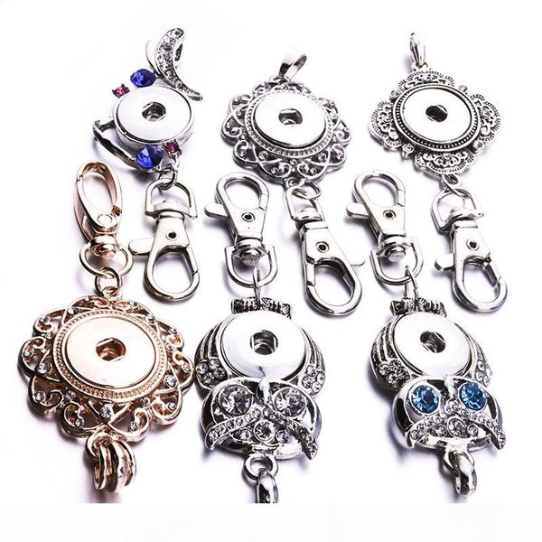 

noosa snap button jewelry owl snap key chains crystal 18mm snap button keychains key rings lanyard keyring for women, Slivery;golden