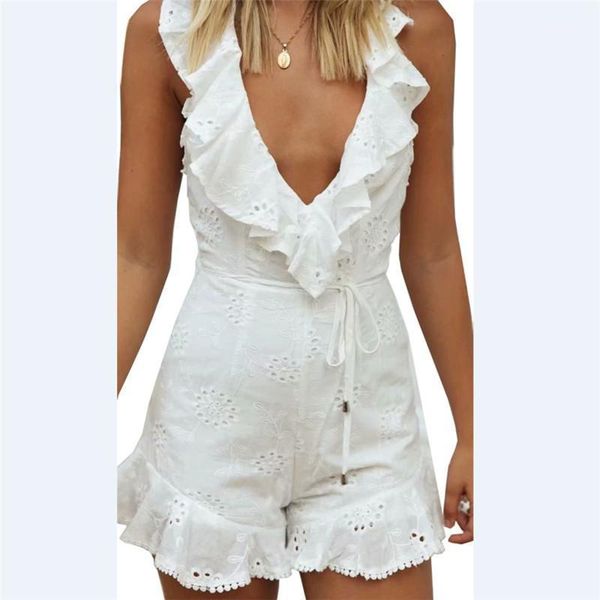 

women's jumpsuits & rompers women casual playsuit summer solid white sleeveless for lave hollow out streetwart rompers1, Black;white