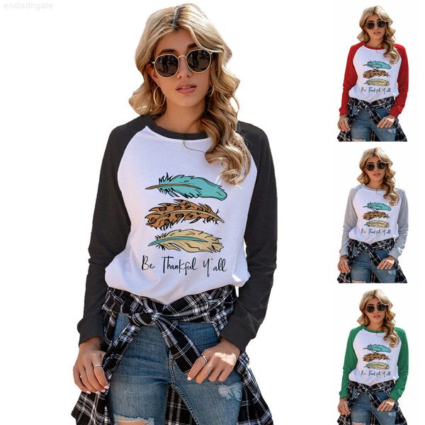 

risjc contrast raglan sleeve women's three feather print crew neck sweater, Black
