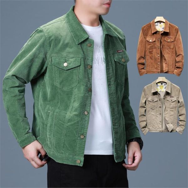 

2021 autumn men's lapel slim-fit corduroy jacket youth corduroy solid color casual jacket, Black;brown