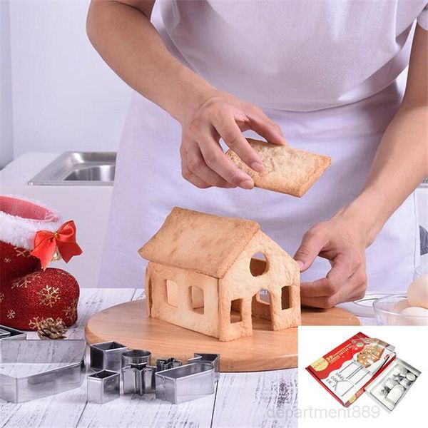 

3d christmas cookie cutters xmas baking moulds stainless steel gingerbread house party bakeware mold 18pcs/lot owa2270