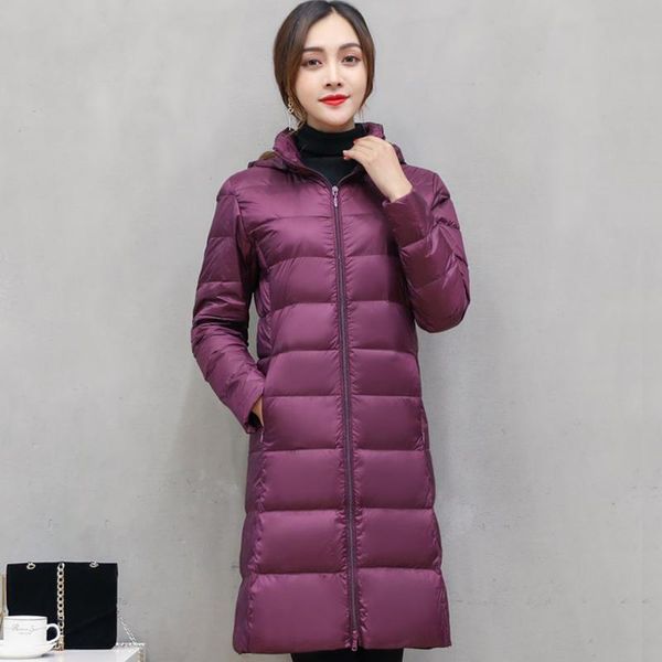 

womens autumn winter hooded jackets warm duck down detachable hat lightweight 2020 fashion female slim long coats plus 3xl 4xl, Black;brown