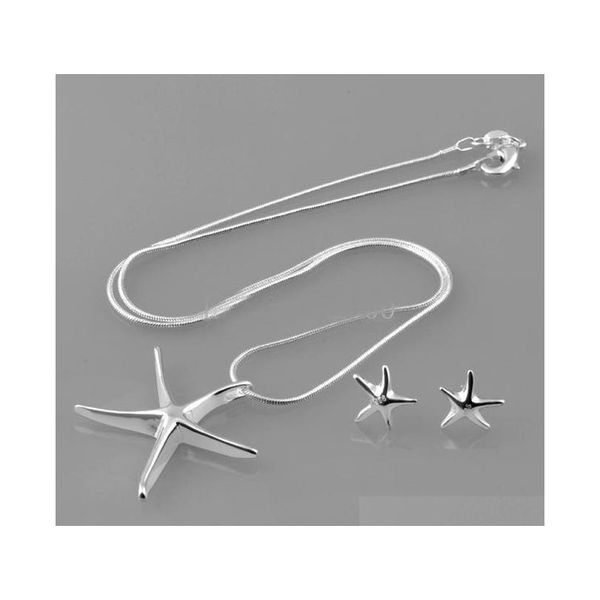 

2017 selling lady / girl jewelry plating 925 silver lucky star lady's necklace & earrings set fashion jewelry sets starfish kjezb