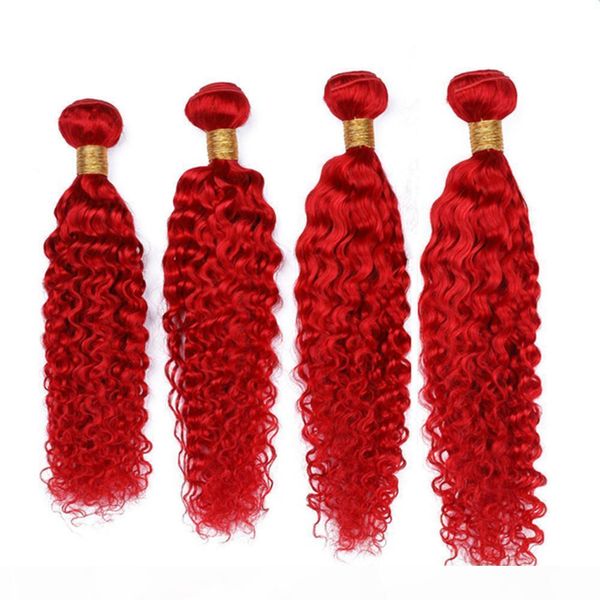 

bright red deep wave brazilian human hair weave bundles 4pcs lot pure red deep curly wave virgin human hair wefts extensions 10-30, Black;brown