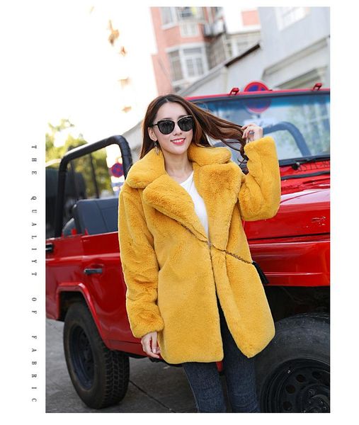 

women's fur & faux women winter coat luxury loose lapel overcoat thick warm plus size female plush coats, Black