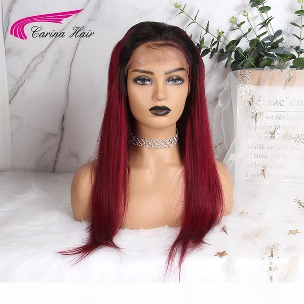 

13x4 lace front human hair wig ombre 1b99j colored human hair straight brazilian straight wigs for black women, Black;brown