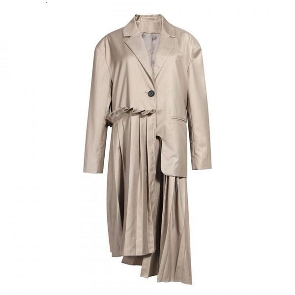 

z-zoux women trench coat single button long sleeve long women windbreaker irregular pleated women khaki autumn winter new lj201128, Tan;black