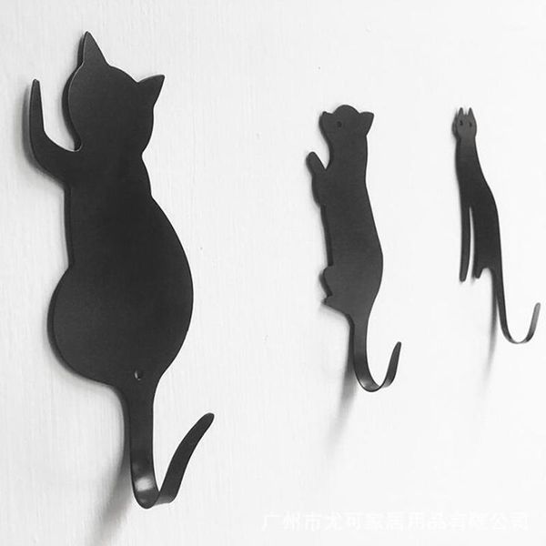 

3pcs adhesive stainless steel towel hooks cartoon cat and dog family robe hanging hooks hats key bag adhesive wall door hanger1