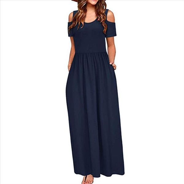 

dress women summer cold shoulder floral print elegant maxi long dress pocket vestidos sundress robe femme e711, Black;gray