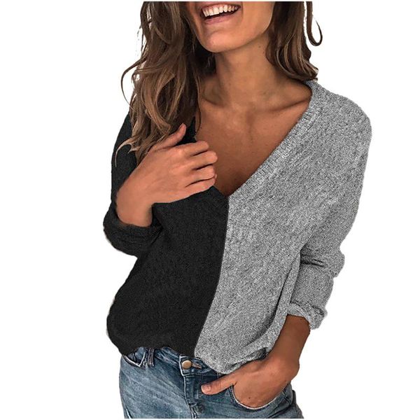 

#45 2021 spring new v-neck women sweater large size loose fashion pullover sweaters oversized female knitted clothes, White;black