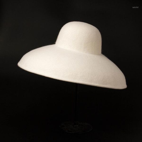 

classical big wide brim wool felt hat lady floppy bowler hat white fedora women winter warm party dress1, Blue;gray