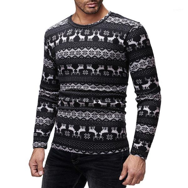 

mens autumn winter casual t-shirt pullover fashion funny men christmas holiday costume printed long sleeve t-shirt xmas gift1, White;black