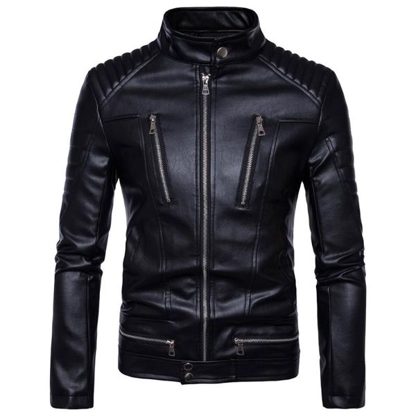 

new motorcycle jackets men genuine leather jacket vintage retro racing zipper biker punk casual coats motorcross windproof coat, Black