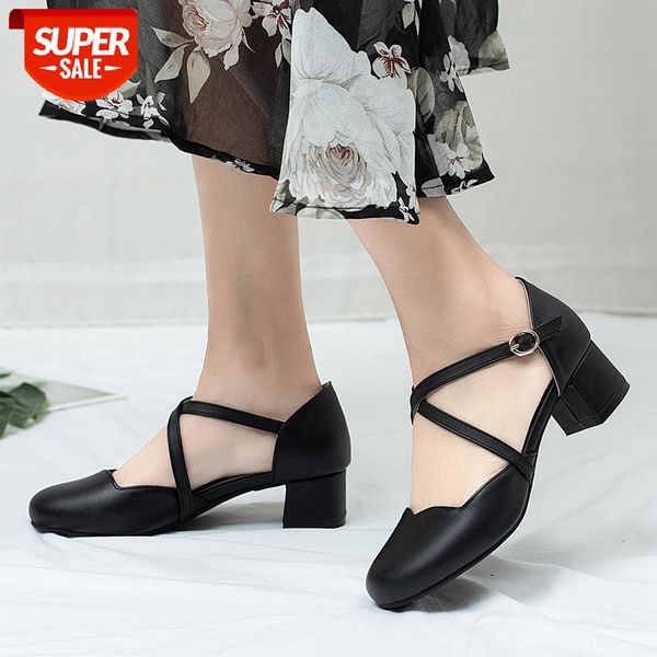 

ribetrini for dropship lady summer high heels buckle strap shoes round toe solid women sandals cover toe new sandals #nc68, Black