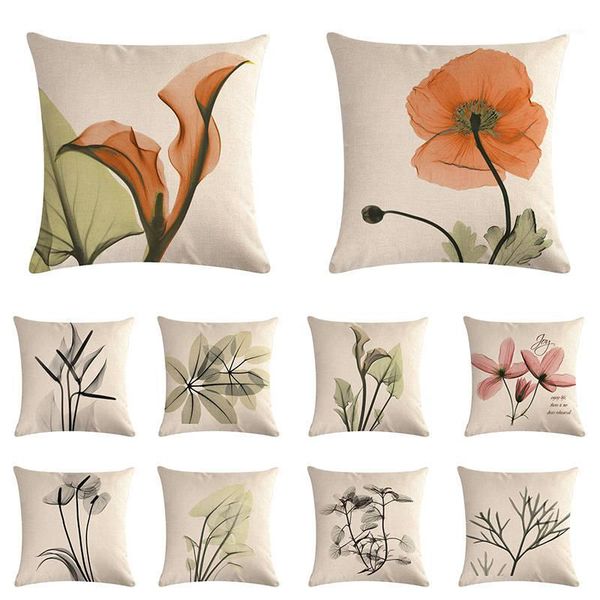 

beautiful watercolor flower cushion cover print linen affection sofa seat home decorative throw pillow case housse 45*45cm i8641