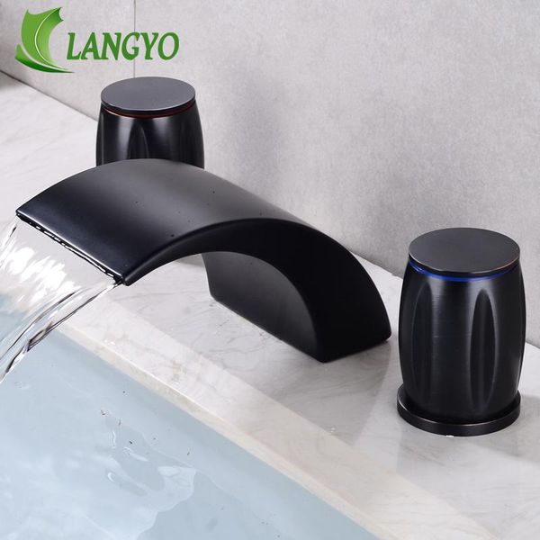 

langyo black golden водопад кран бассейна двойной ручкой широко распространенная ванная комната для ванной смеситель палуба смонтирована на