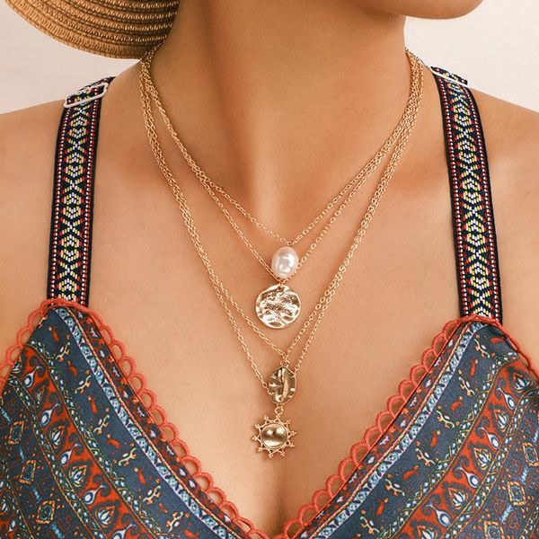 

brling new 2020 fashion ins vintage chain pendant choker popular alloy geometric pearl necklace for women girls gifts party, Golden;silver