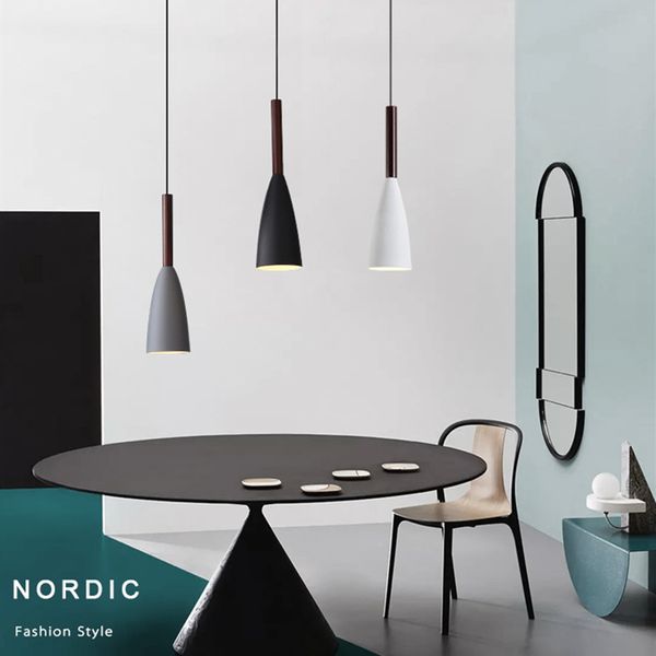 

led pendant lights nordic e27 solid wood iron art three heads hanging lamp kitchen bedroom study restaurant lighting fixtures