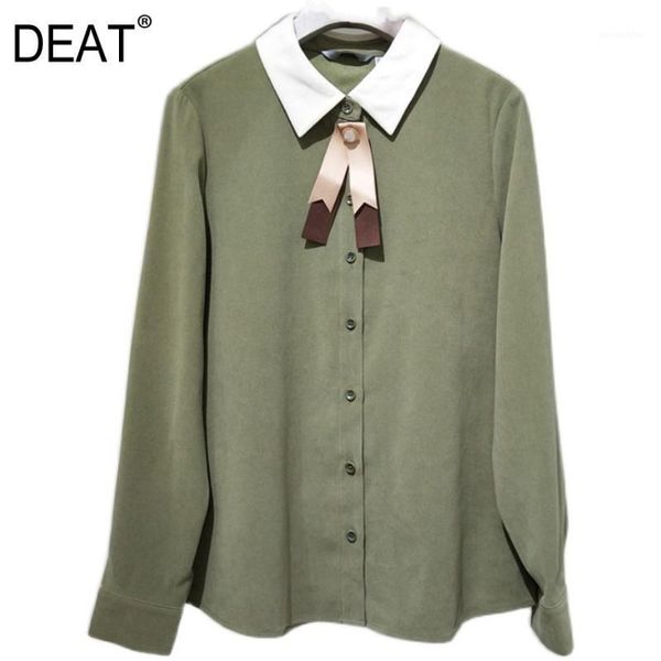 

deat] 2020 spring autumn new fashion temperament women turn-down collar splicing single-breasted long sleeve shirt 13a4701, White