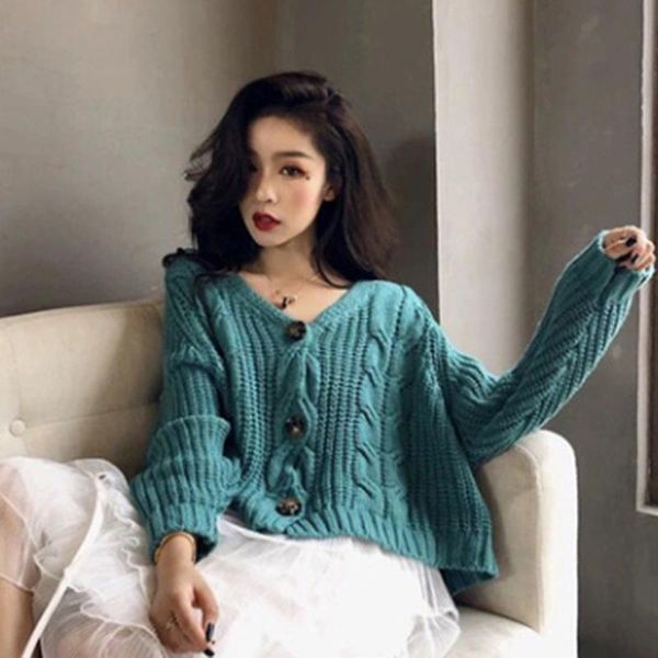 

vintage twist single-breasted sweater loose cardigans outwear casual autumn winter bat sleeve knitted women female kg-942, White