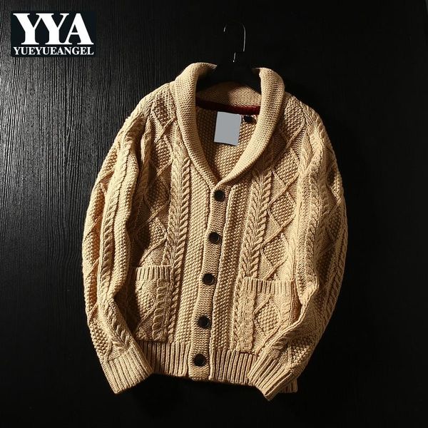 

men knitting sweaters raglan sleeve single-breasted lapel pockets fashion woolen cardigan thickening warm jackets korean style, White;black