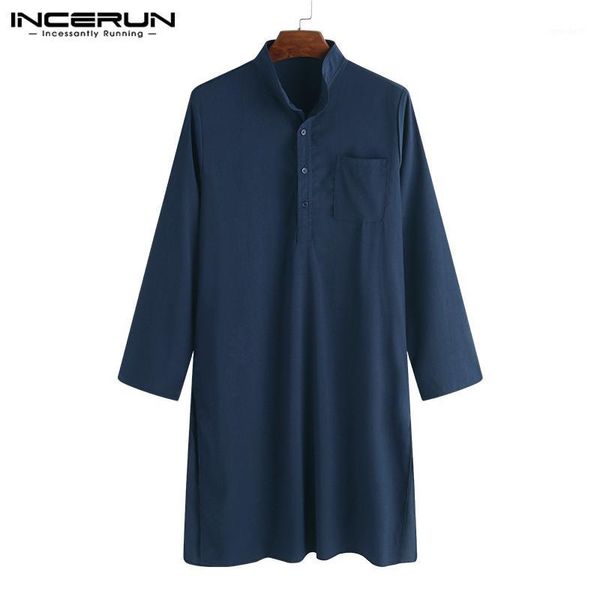 

men's casual shirts brand 2021 men clothes suits shirt robe long sleeve male loose stand collar muslim islamic1, White;black