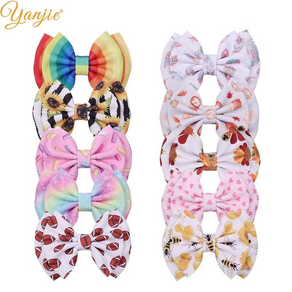 

10pcs/lot chic 6'' festival printed hair bows for kids women fashion 2020 large barerres hair clip diy girls hair accessories y200, Slivery;white