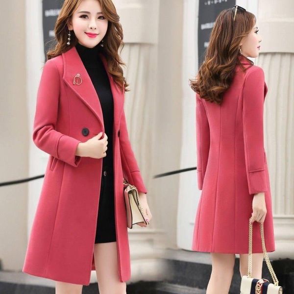 

2019 new autumn and winter woolen coat female long large size thick women woolen jacket slim lady outerwear women clothing1, Black