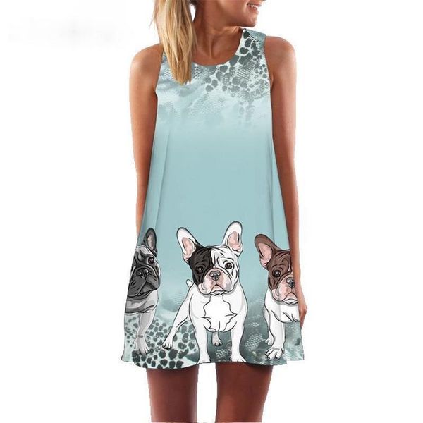 

dogs print summer dress 2021 women brief loose dress sundress sleeveless chiffon vestidos verano dresses for women party, Black;gray
