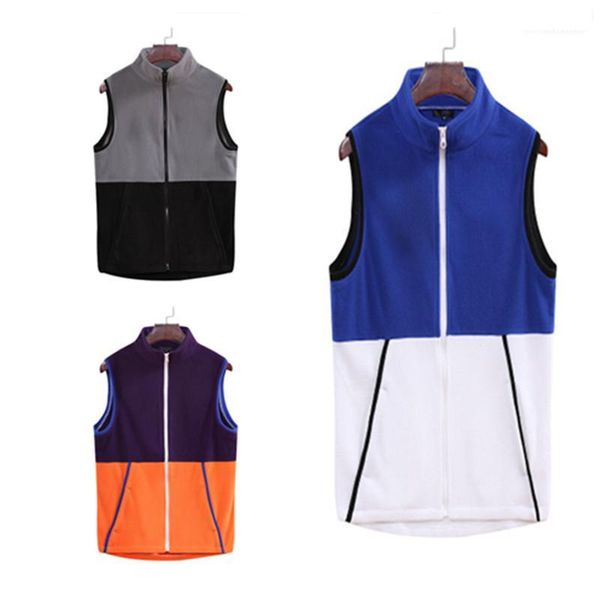 

vest designer sleeveless zipper vest jacket fashion trend autumn male casual loose outdoors homme waistcoat man colorblock collar, Black;white