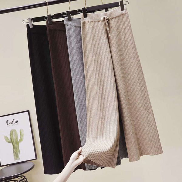 

new korean solid color fashion 2020 straight tube knitted wide leg elastic waist student casual versatile pants, Black;gray