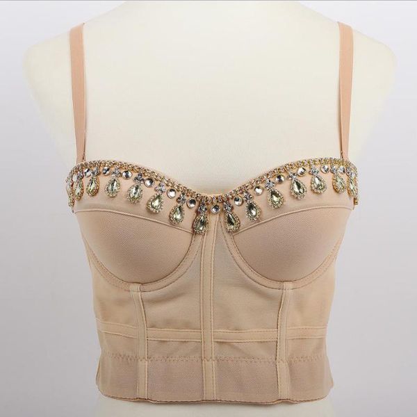 

bra teardrop beading mesh push up bralet women's corset bustier bra night club party cropped vest plus size f2040, White