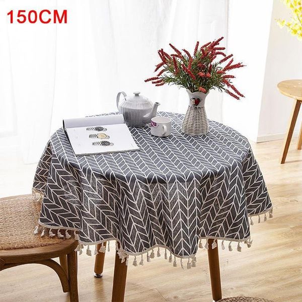 

with tassel geometric round tablecloth reusable washable simple cotton linen dustproof multipurpose wedding party home decor1