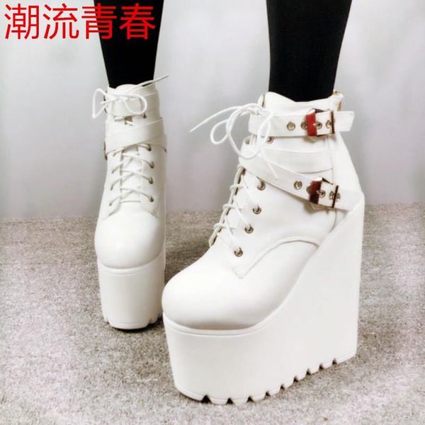 

new women boots 16cm ultra high heel ankle boots soft leather ankle with thick soles and raised round toe size 34-38, Black