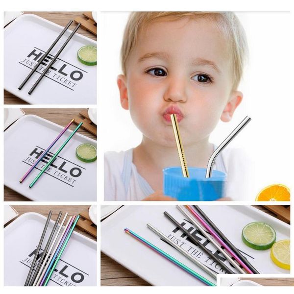 

stainless steel drink straw 6*0.5*215mm reusable rainbow gold metal straight bend straws drink tea bar drinking straws ooa5116-1 nus3i