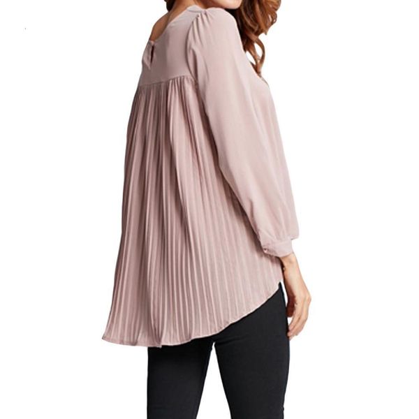 

women chiffon blouse pleated back o-neck long sleeve blusas feminina asymmetric loose casual 5xl plus size autumn, White