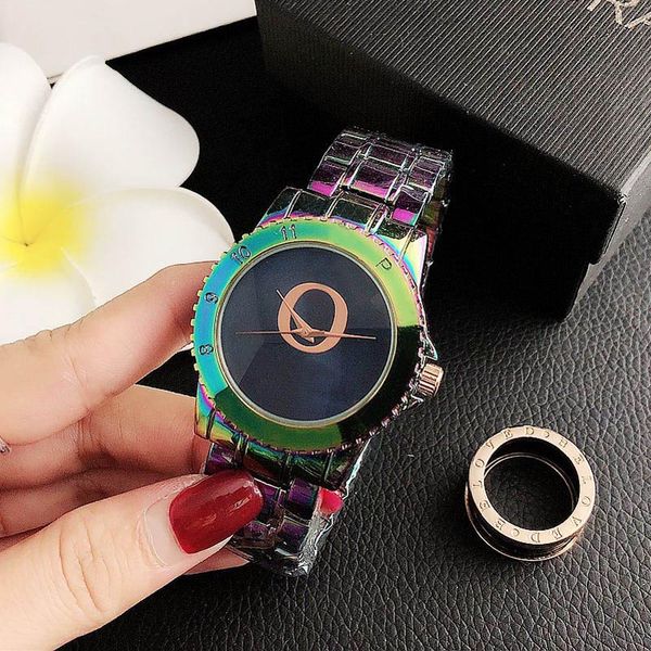 fashion brand watches women girl big letters style metal steel band quartz wrist watch p77, Slivery;brown