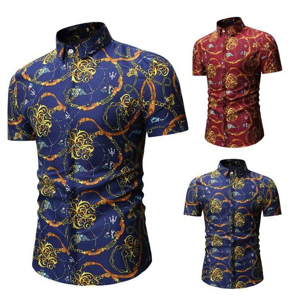 

men's shirts flower printed casual camisas masculina male shirt 2020 brand short sleeve shirt slim fit cotton male shirts, White;black
