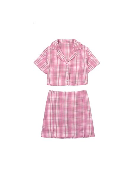 

2021 new highly recommended super nice girl in vintage pink plaid short shirt + high waist mini skirt sweet suit two pieces clothes 6iqd, Black;gray