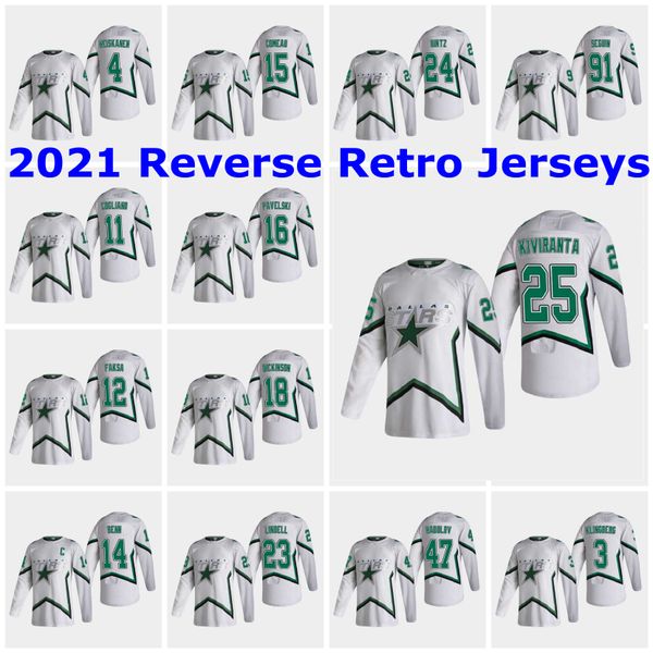 

dallas stars 2021 reverse retro jerseys 13 mattias janmark jersey 28 stephen johns 2 jamie oleksiak 45 roman polak mens custom stitched, Black;red