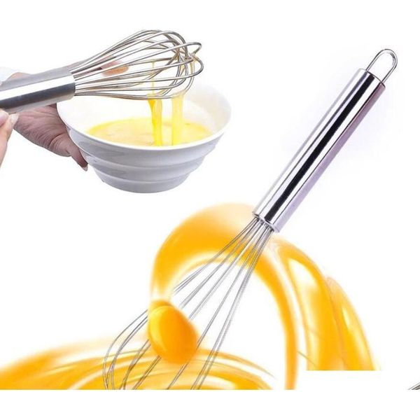 

8" 10" 12" stainless steel egg beater hand whisk mixer balloon wire whisk for blending whisking beating stirring kitchen tool