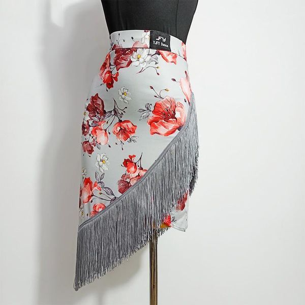 

latin skirt lady new printed latin dancing practice clothes tassel irregular skirts rumba samba tango cha cha salsa wear dn60901, Black;red