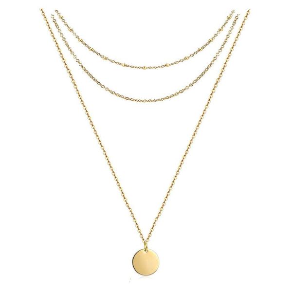 

chokers fashion multilayer circle pendant necklace gold color stainless steel neck chains for women 2021 trendy jewelry gift, Golden;silver
