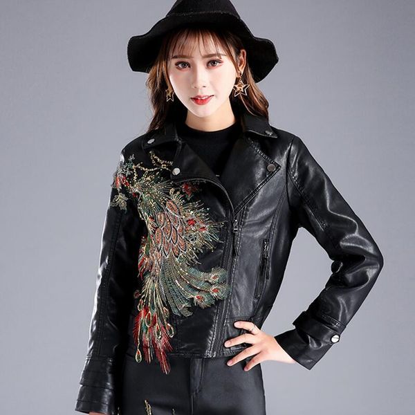 

female fashion 2020 fall outerwear ladies leather jacket, Black;brown