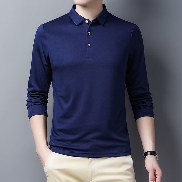 

autumn middle aged men's long sleeve t-shirt lapel ice loose casual solid color polo thin dad fashion, White;black