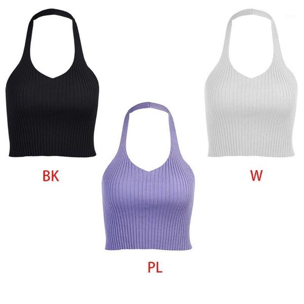 

women's tanks & camis women off shoulder halter sling vest backless crop 2021 female casual summer solid color camisole clubwear t, White