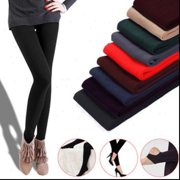 

2021 autumn winter woman thick warm leggings candy color brushed charcoal stretch fleece pant trample feet legging special offer, Black